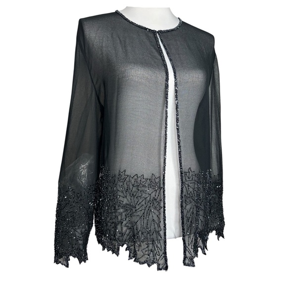 Vintage Beaded Fairy Top L Black Sheer Open Whimsigoth Evening Top Jkara - Picture 4 of 14